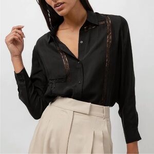 Rails Mona Lace Detail Blouse in Black Long Sleeve Button Up Size Medium